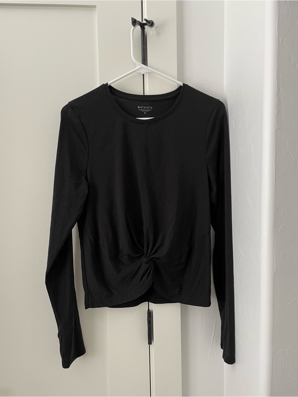Athleta Black Long Sleeve Twist-Knot Crew Top